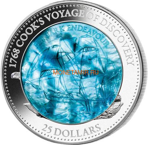   25  2018   250   (Solomon Isl 25$ 2018 250Y James Cooks Ship Endeavour Commissioning Mother of Pearl Silver Coin Proof)..60 ()
