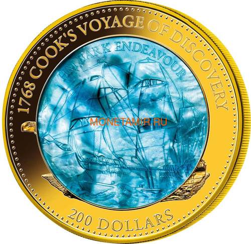   200  2018   250   (Solomon Isl. 200$ 2018 250Y James Cooks Ship Endeavour Commissioning Mother of Pearl Gold Coin Proof)..60 ()