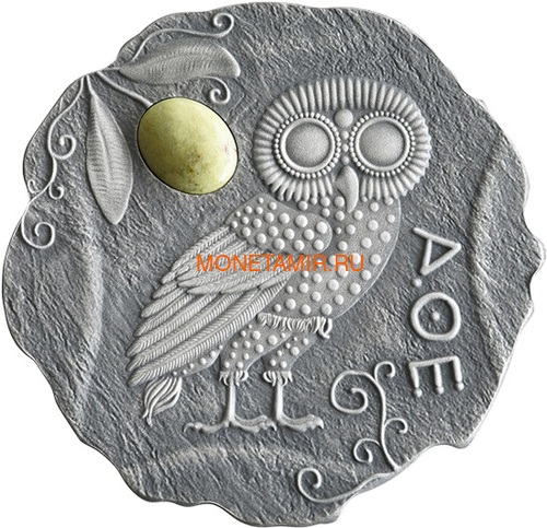  500  2017    (Cameroon 500 francs 2017 Owl of Athena Silver Coin with Jasper Insert)..60 ()