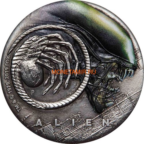  2  2019    (Tuvalu 2$ 2019 Alien 40th Anniversary 2oz Silver Antiqued Coin)..67 ()