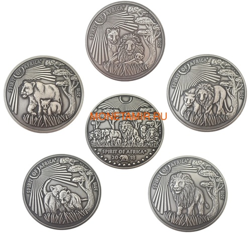  1000     10     1000   25  2018     5   (Cameroon 1000FCFA Congo Dem 10F Congo Rep 1000FCFA Ghana 25C 2018 Spirit of Africa Lions Prestige Set)..002185757241/65 ()