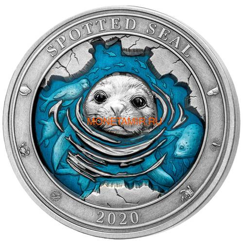  5  2020     (Barbados 5$ 2020 Spotted Seal Underwater World 3oz Silver)..65 ()