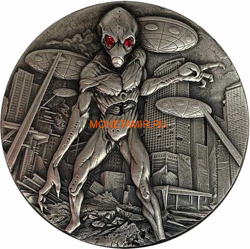  10000  2018     (Chad 10000 Francs 2018 Alien Invasion Swarovski UFO 2oz Silver Coin)..001069457845/65 ()