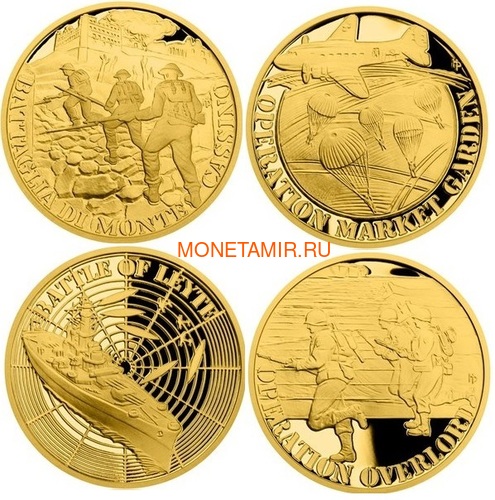  425  2019    1944  -       (Niue 425$ 2019 Set Gold Coins War 1944 Battle of Monte Cassino Operation Overlord Market Garden Battle of Leyte)..K5G/92 ()