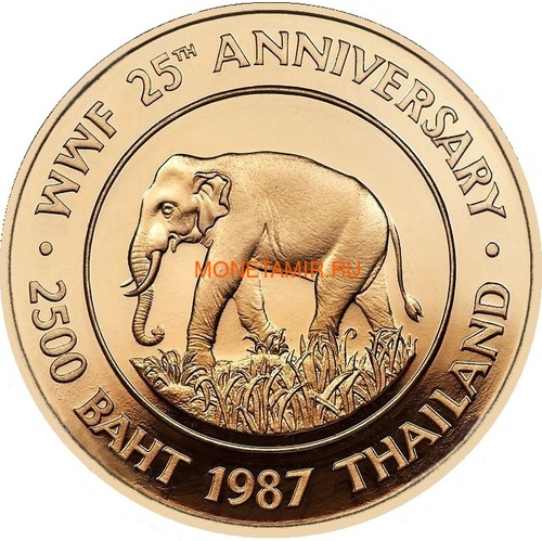  2500  1987  (Thailand 2500 Baht 1987 WWF Asian Elephant Gold Coin)..003715837682K1,25G/E92 ()