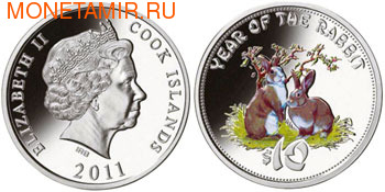 Острова Кука 10 долларов 2011. Год кролика. Острова Кука 10 долларов 2011. Год кролика.