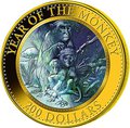   200  2016      (Cook Isl 2016 200$ Year of the Monkey Mother of Pearl 5Oz Gold Coin Proof)..65