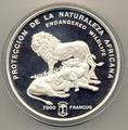   7000  1992      (Equatorial Guinea 7000 Francs 1992 Lion Family Endangered Wildlife 16 Oz Silver Coin)..